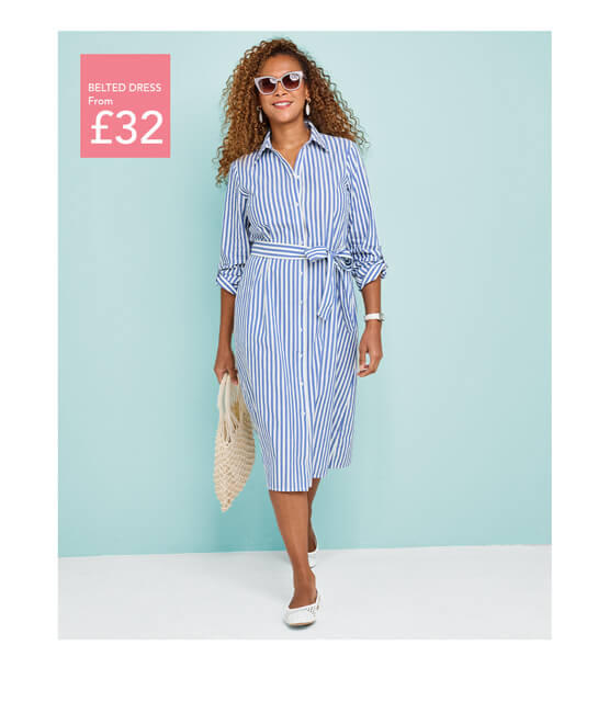 Stripe Cotton Belted Dress - LS656